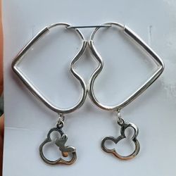 New 925 Sterling Silver Mickey Mouse Heart Hoop Earrings Disney Earrings Made In Mexico Handmade 