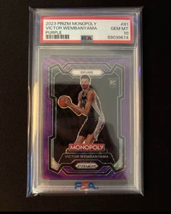 2023-24 Panini Prizm Victor Wembanyama RC Purple Wave Monopoly Spurs #81 PSA 10