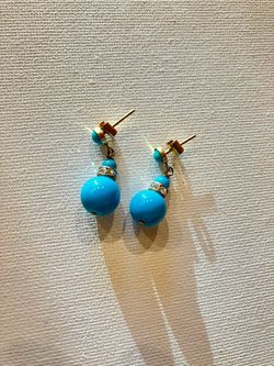 Turquoise Bead Drop Earrings with Rhinestone Detail