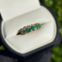 Jewelry 10k solid yellow gold diamond malachite 3.1 CTW ring sz 7.5