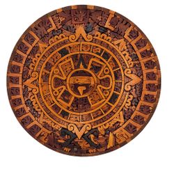 Aztec Sun Calendar Wood Wall Art Handcrafted Mosaic Decor