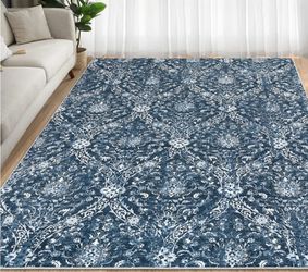 6x9 Vintage Floral Distressed Rugs Washable Non Slip Area Rugs Navy Blue Stain-Resistant
