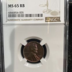 1956 P Gem Uncirculated Lincoln Wheat Penny Graded At MS65RB 2-3