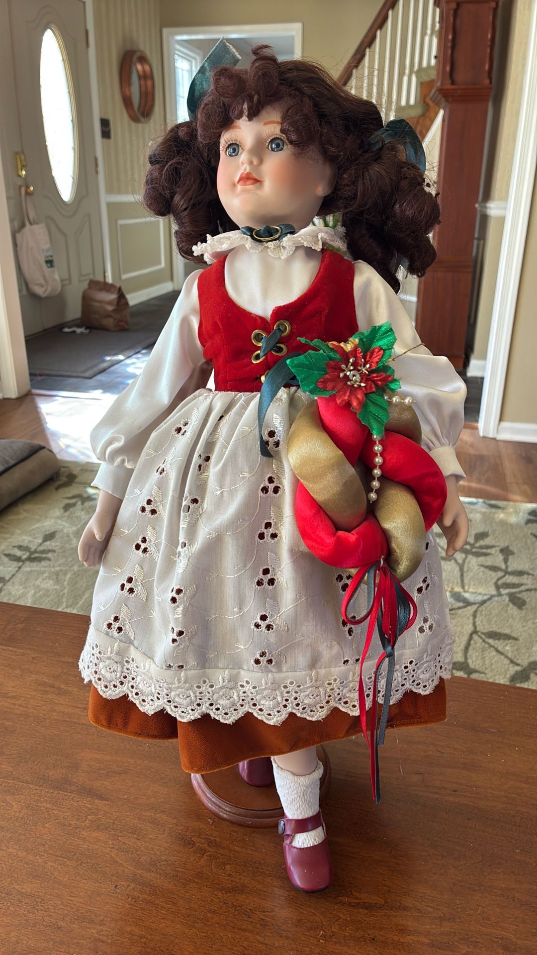 20” Porcelain Christmas Doll With Stand