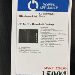 KitchenAid® KCED600GBL Black 30" Electric Downdraft Cooktop