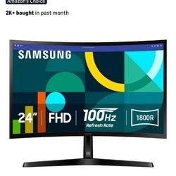SAMSUNG 24" Essential S3 (S36GD) Series FHD 1800R Curved Computer Monitor, 100Hz, Game Mode, Advanced Eye Comfort, HDMI and D-sub Ports, LS24D366GANXZ