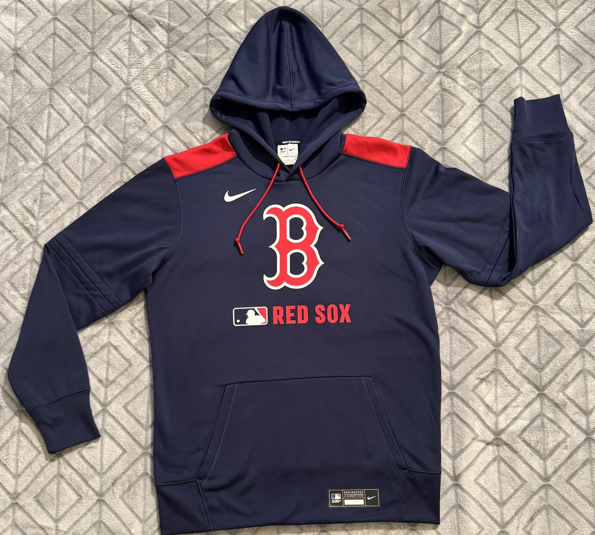 Nike Sz Med Boston Red Sox Therma Fit Hoodie Drawstring Navy Blue Red 23x28 NWOT #BostonRedSoxHoodie #RedSoxHoodie #ThermoFitHoodie #BostonRedSoxPullo