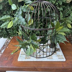 Fake Birdcage With Artificial Plant Pieces