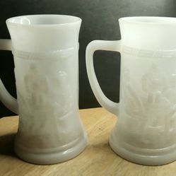 St Patrick's ☘Irish☘ Pub Tavern (2) Milk Glass Double Sided Beer Stein Mugs