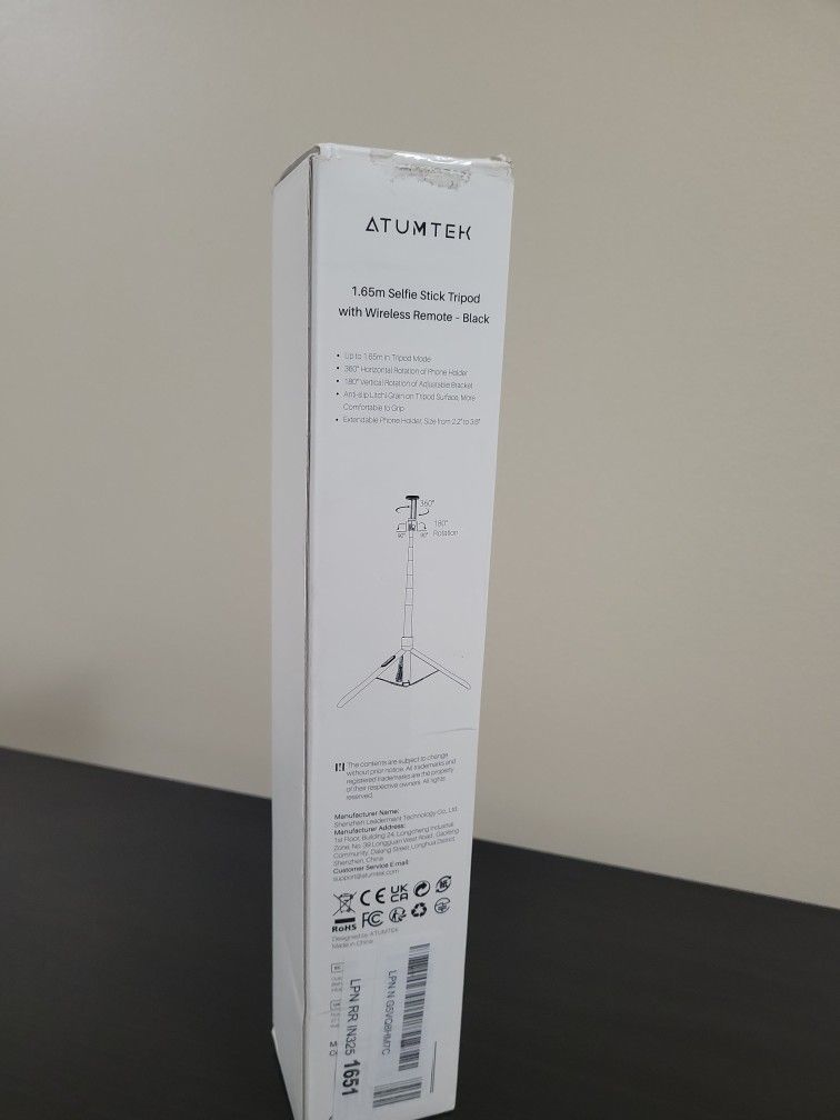 ATUMTEK 1.65m (65 in) Selfie Stick Tripod w/ Wireless Remote Black - Open Box/Never Used!