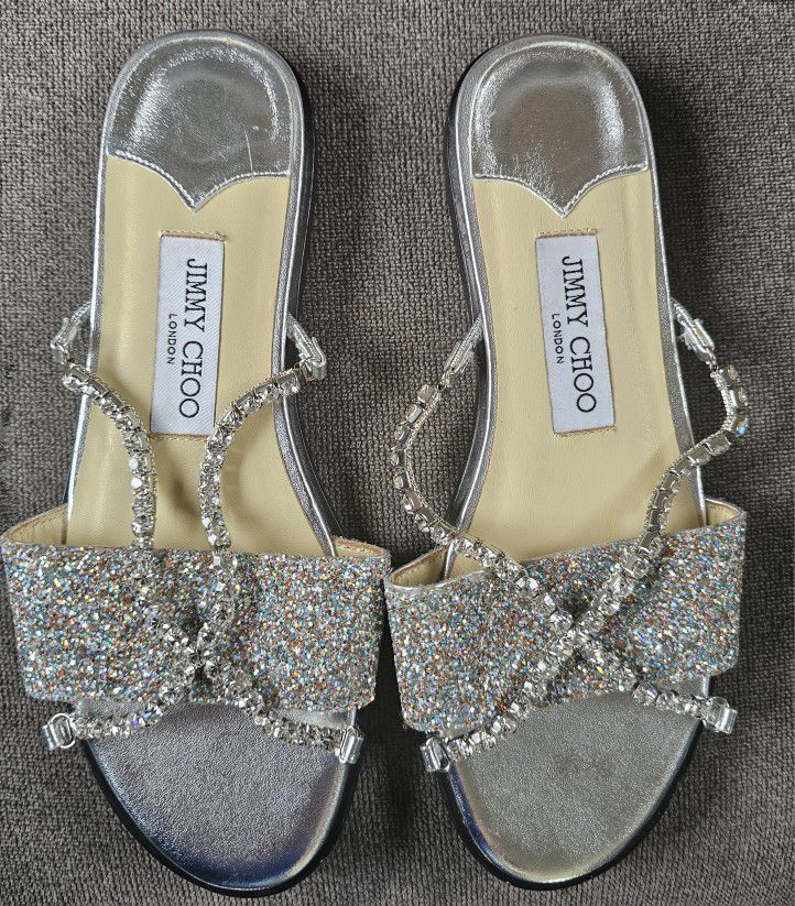 Jimmy Choo Flat Sandals in silver Color