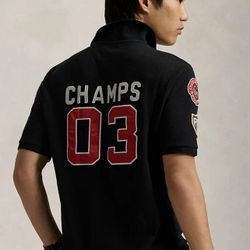 POLO RALPH LAUREN Black BASKETBALL State Champs Patch Graphic Polo Shirt 