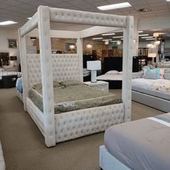 Beige Canopy Bed Frame King And Queen 
