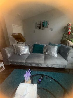 Gray Velvet Tufted Chesterfield Sofa