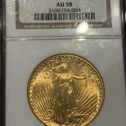 1909-S/S $20 Saint-Gaudens Double Eagle NGC AU58 Coin