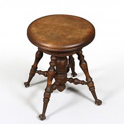 American Victorian Adjustable Piano Stool w/ Ball & Claw Glass Feet, c.1930's - Delivery Available 