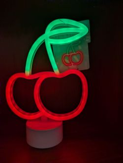 Cherry Neon Light Decor Red Green LED Lamp Retro Style Pop Art Display Piece