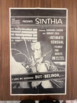Original 1971 SINTHIA Movie Poster 27x41 Exploitation Grindhouse B&W Variant Rare
