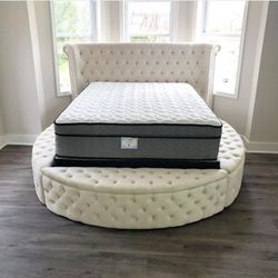 White Round Storage Bed Frame Cama// Mattress Sold Separately 