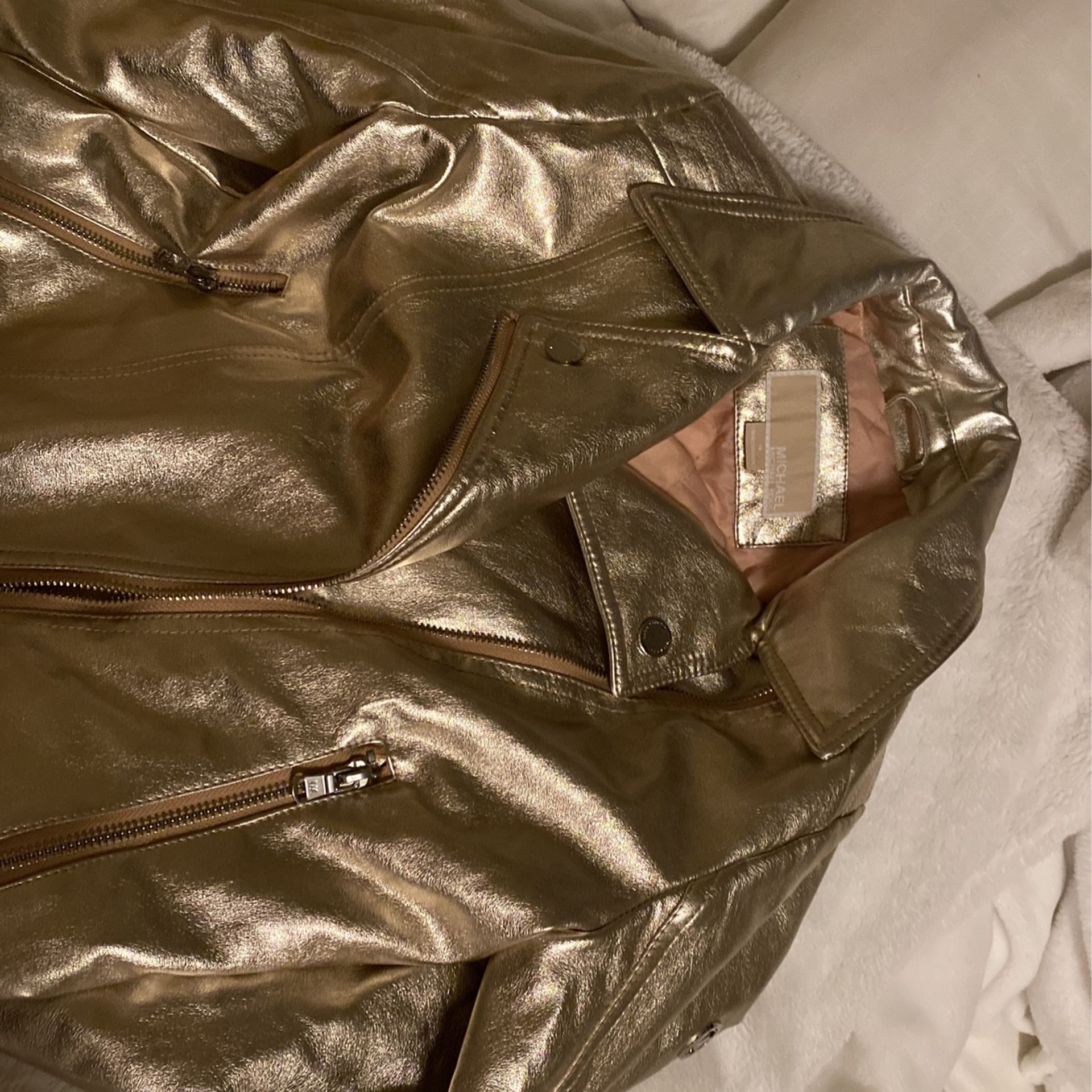Michael Kors Vintage Moto Metalic Gold Leather Jacket
