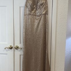 Beautiful Bari Jay Evening Dress , Gold Sequined , The Size Say 20 , But It Fits  More Of Size 16 Size May Be 18, Its Stretch A Little Biti