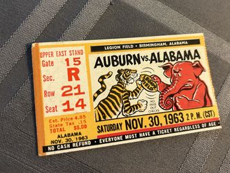 1963 Alabama/Auburn Ticket Stub