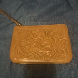 Patricia Nash Brown Tooled Leather Wristlet