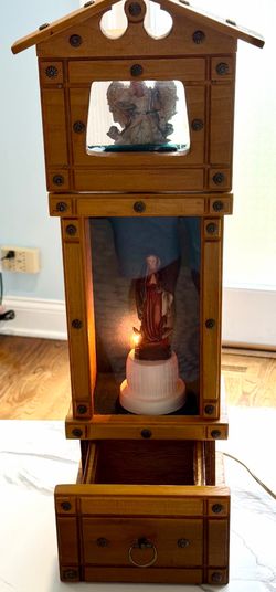 Vintage Handmade Wooden Memorial, tribute, Shadow Box with Drawer-Working Night Light