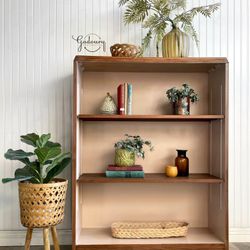 Boho Vintage solid wood Walnut Book shelf Bar Display cabinet 