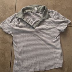 Green and white stripped collared shirt