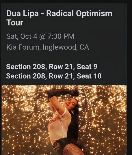Dua LIPA CONCERT TICKETS