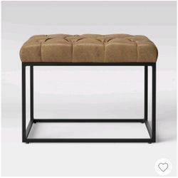 $45 W#15 Trubeck Tufted Metal Base Ottoman Faux Leather Brown - Threshold™