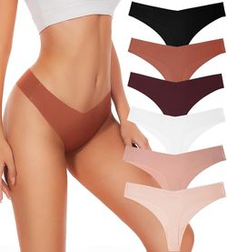 Hellopopgo Seamless Thongs V-waisted No Show Underwear - 6 Pack (Size M)