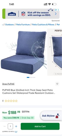 Pupwe 22x24x6 Deep outdoor seat patio cushions Set of 2
