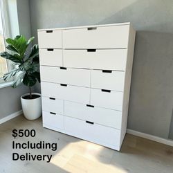 IKEA NORDLI White 12-Drawer Dresser with Glass Top – Free Delivery
