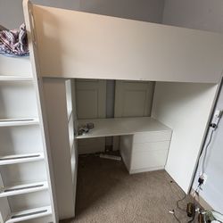 Ikea White Loft Bed with Desk