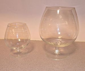 ESTATE SALE Set of 2 Vintage Oversized Clear Glass Brandy Snifter Vases / Terrarium Bowls