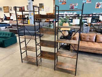 73″ 14 Tier Rustic Shelf Etagere Bookcase with Black Metal Frame