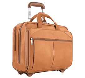 Solo brown leather Rolling Brief Case - Unisex 
