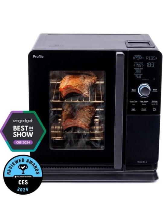 GE Profile™ Smart Indoor Pellet Smoker, with Active Smoke Filtration, 5 Smoke Control Settings, WiFi Connected, Electric, Countertop BBQ Appliance, Bl