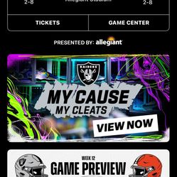 Raiders Vs. Browns (2) Tickets 