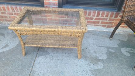 Wicker Side Table with Glass Top