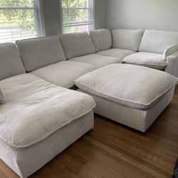 White Sectional With Chaise And Storage Ottoman 