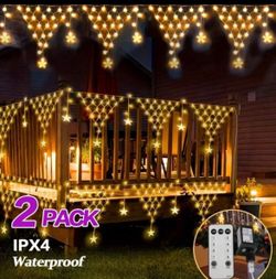 2 pcs LED Star Lights - Triangle Mesh Design With Remote Control Starry Christmas Lights With 8 Modes - Perfect For Holiday Decor, Bedroom, Patio, Gar