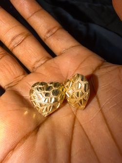 10k gold large heart nugget earrings