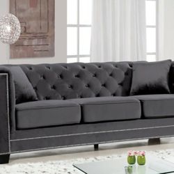 Bowery Velvet Grey Sofa

