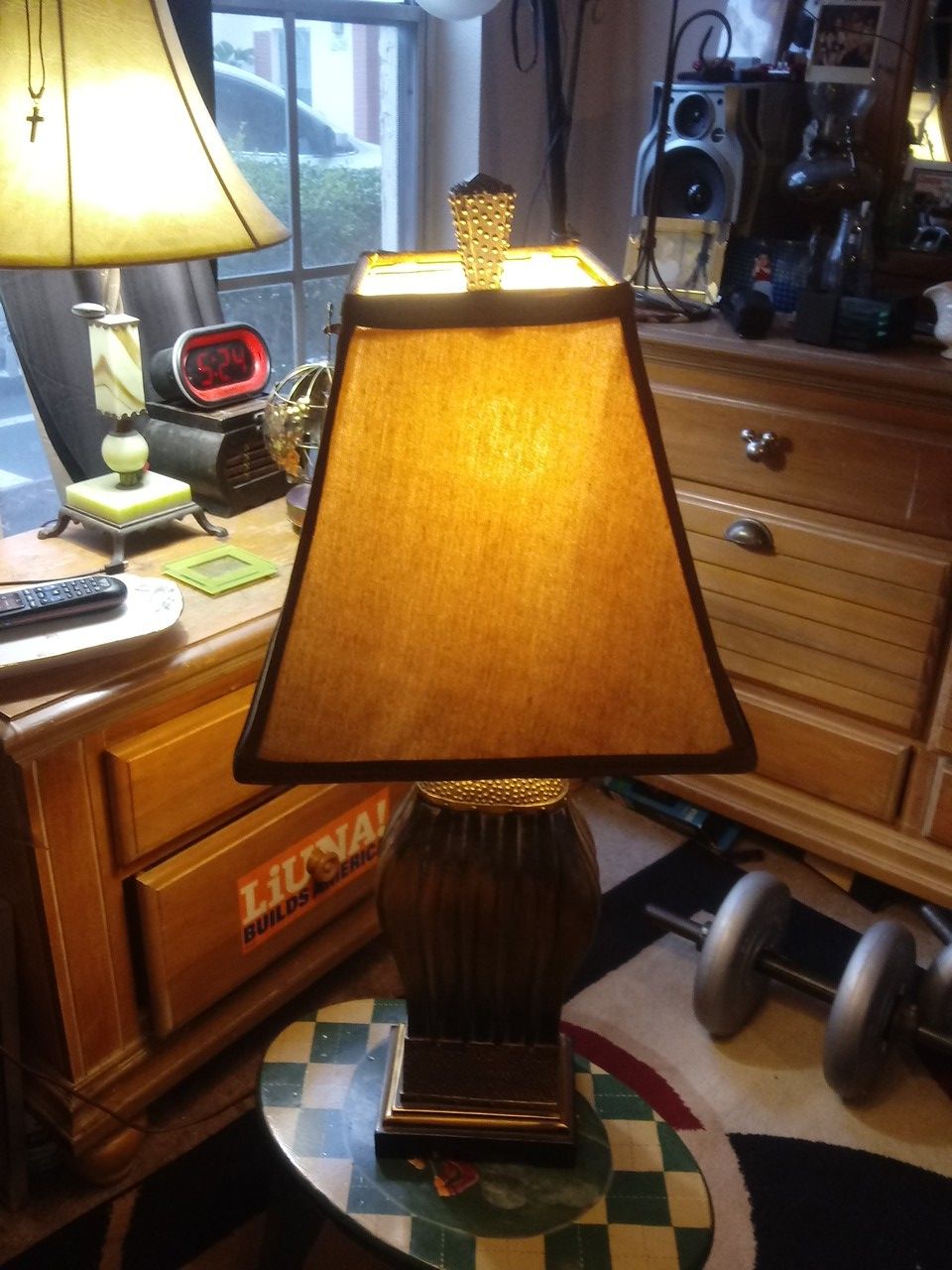 Beautiful sold gold and black table lamp 31" tall