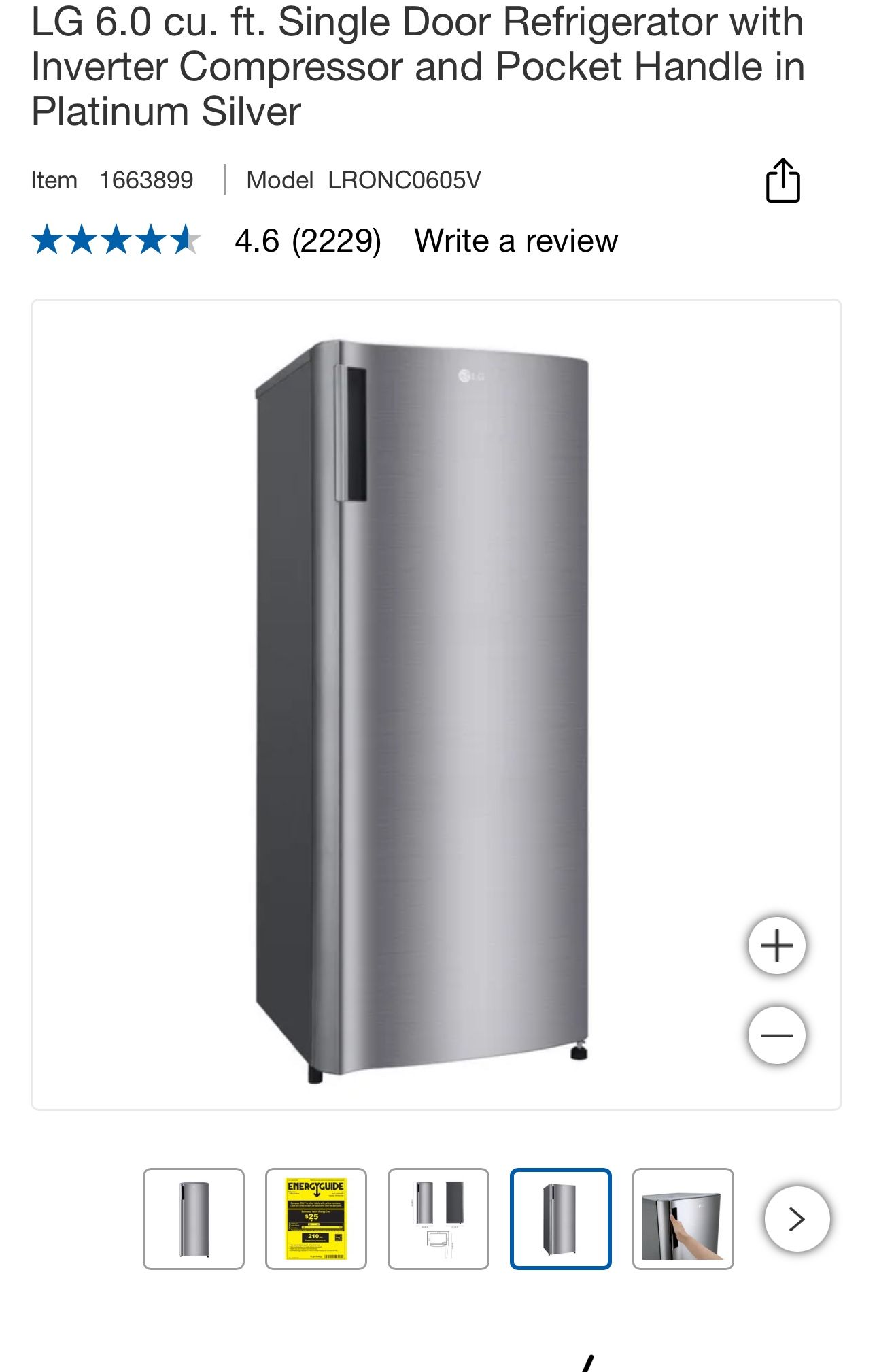 LG 6.0 cu. ft. Single Door Refrigerator with Inverter Compressor and Pocket Handle in Platinum Silver