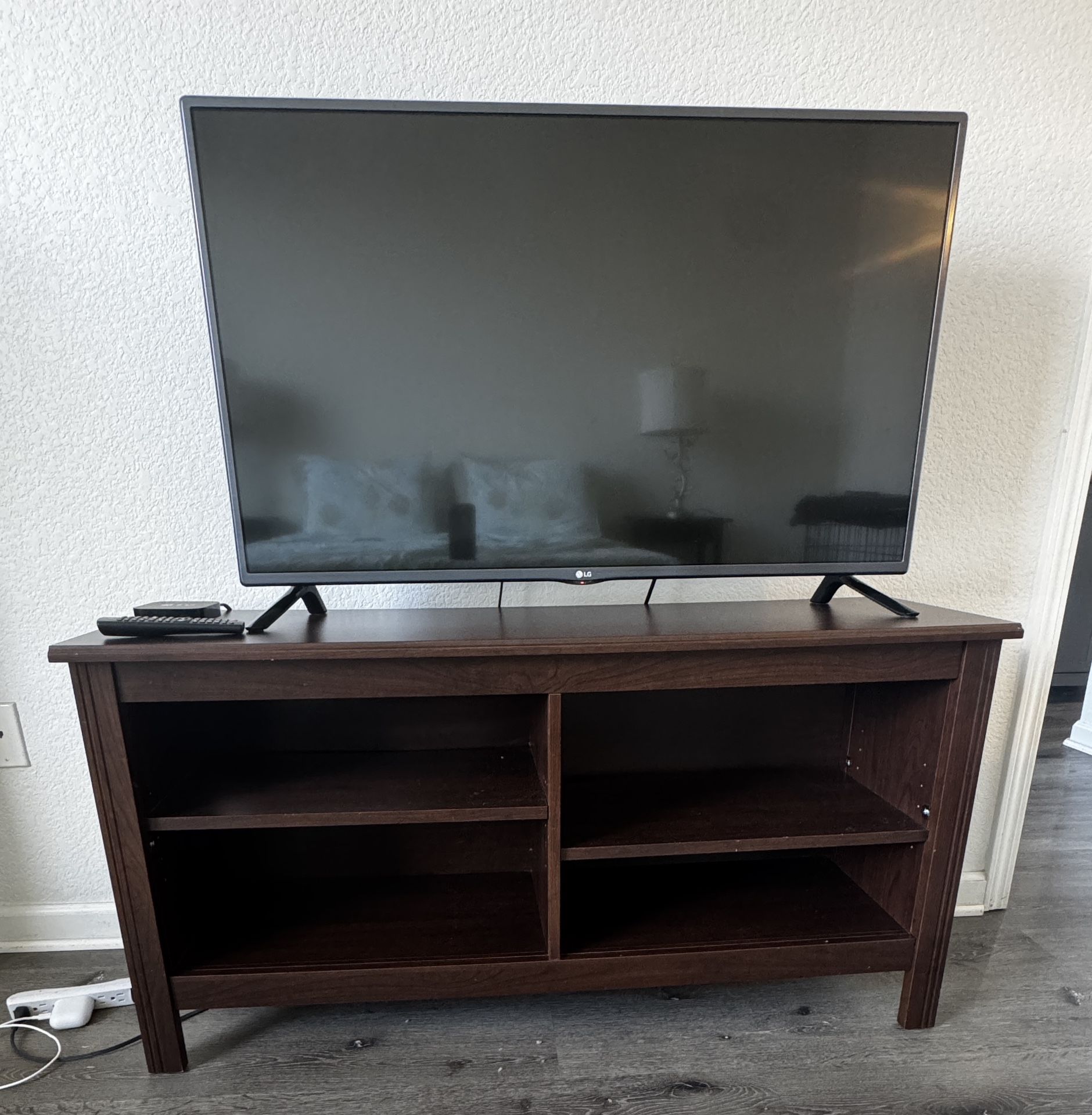 Dark Wood TV Stand with Shelves