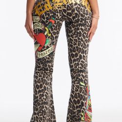 NEW Ed Hardy Dragon Heart Leopard Bootcut Jeans
